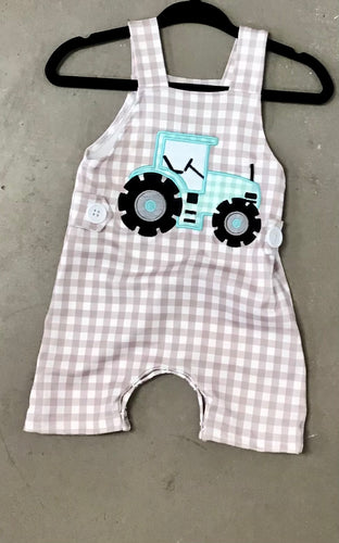 Khaki Plaid Tractor Romper